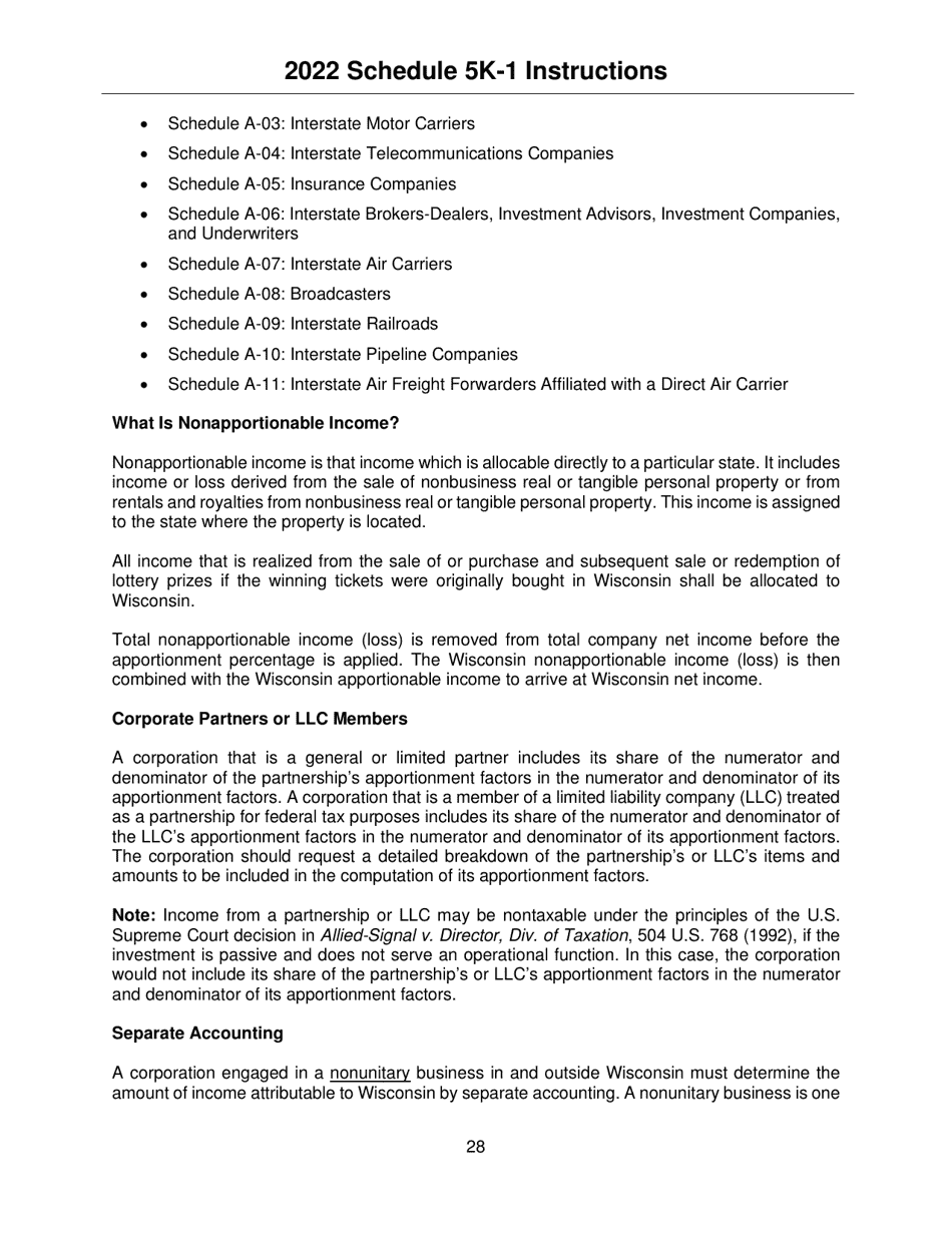 Instructions for Form IC-056 Schedule 5K-1 Tax-Option (S) Corporation Shareholders Share of Income, Deductions, Credits, Etc. - Wisconsin, Page 28