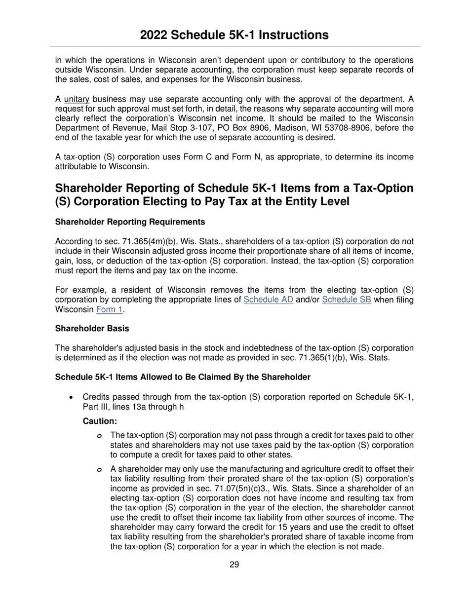 Instructions for Form IC-056 Schedule 5K-1 Tax-Option (S) Corporation Shareholders Share of Income, Deductions, Credits, Etc. - Wisconsin, Page 29