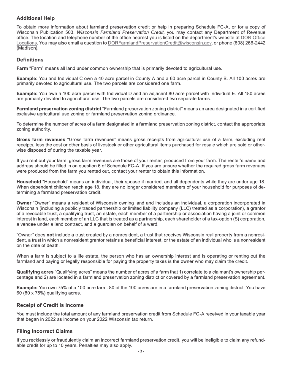 Instructions for Form I-025AI Schedule FC-A Farmland Preservation Credit - Wisconsin, Page 3
