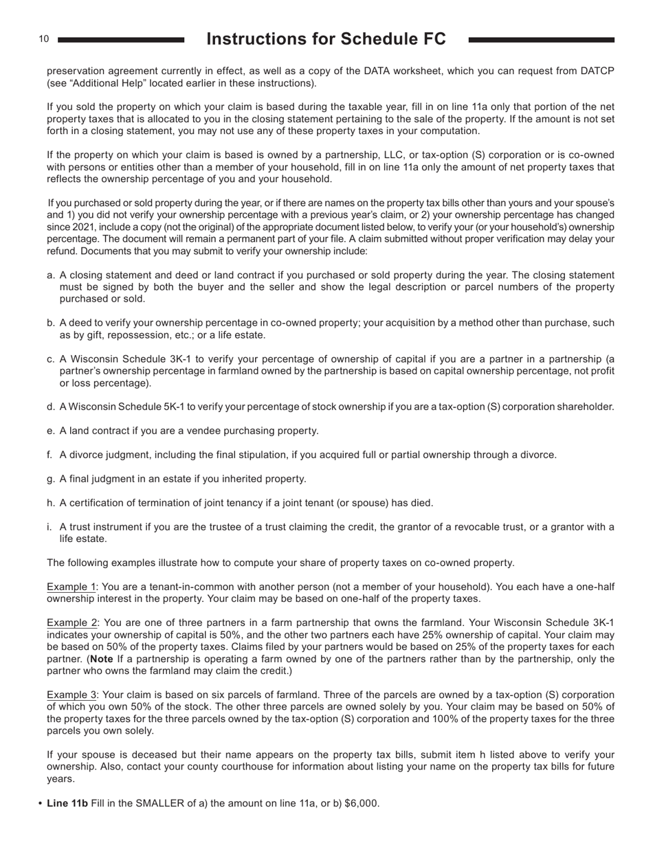 Instructions for Form I-025 Schedule FC Farmland Preservation Credit - Wisconsin, Page 10