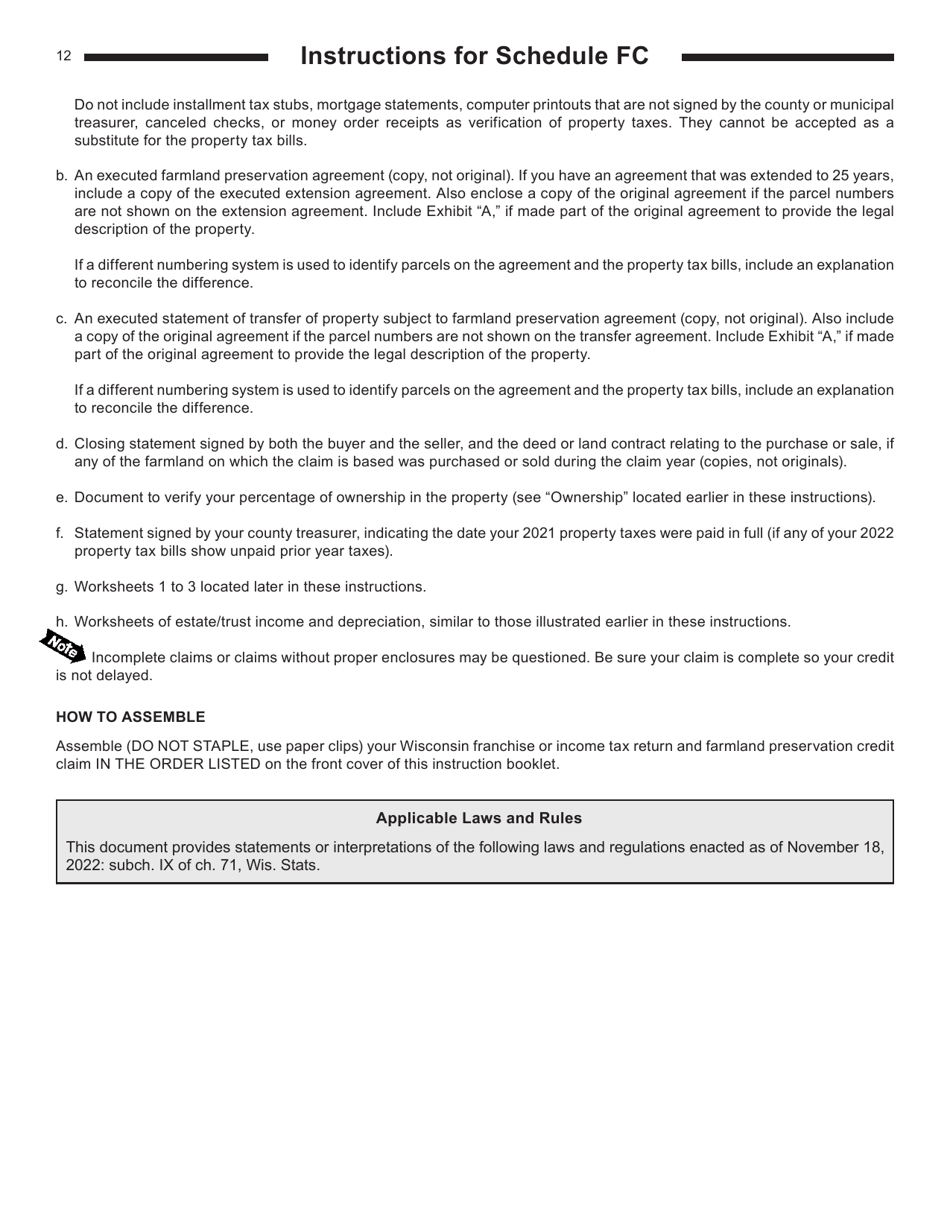 Instructions for Form I-025 Schedule FC Farmland Preservation Credit - Wisconsin, Page 12