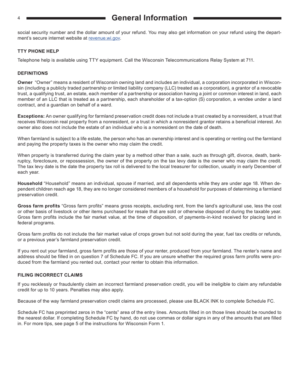 Instructions for Form I-025 Schedule FC Farmland Preservation Credit - Wisconsin, Page 4
