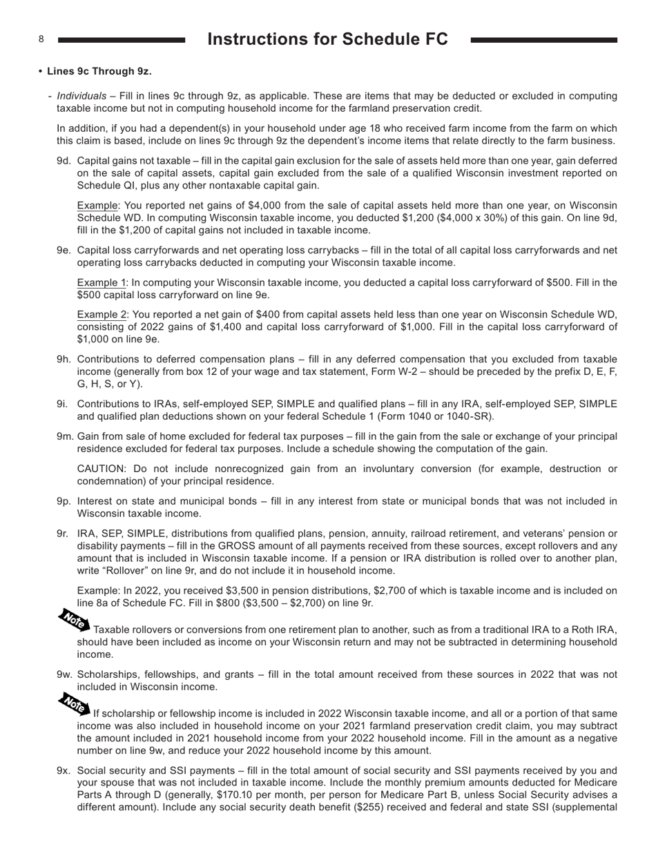 Instructions for Form I-025 Schedule FC Farmland Preservation Credit - Wisconsin, Page 8