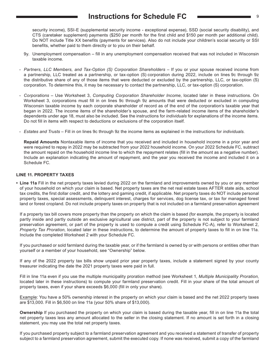 Instructions for Form I-025 Schedule FC Farmland Preservation Credit - Wisconsin, Page 9