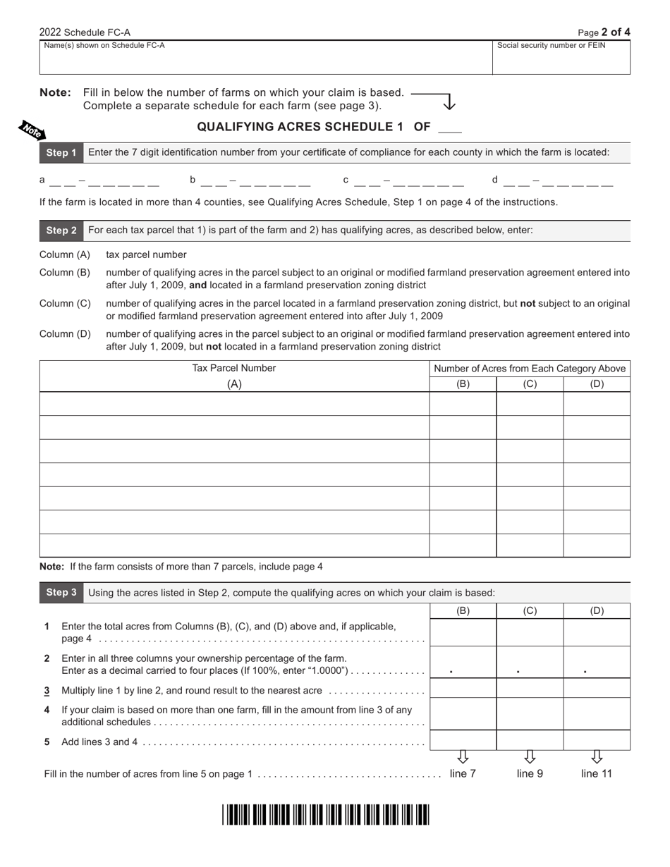 Form I-025AI Schedule FC-A Farmland Preservation Credit - Wisconsin, Page 2