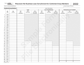 Document preview: Form 6BL (IC-247) Wisconsin Net Business Loss Carryforward for Combined Group Members - Sample - Wisconsin