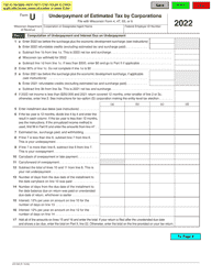 Document preview: Form U (DC-033) Underpayment of Estimated Tax by Corporations - Wisconsin