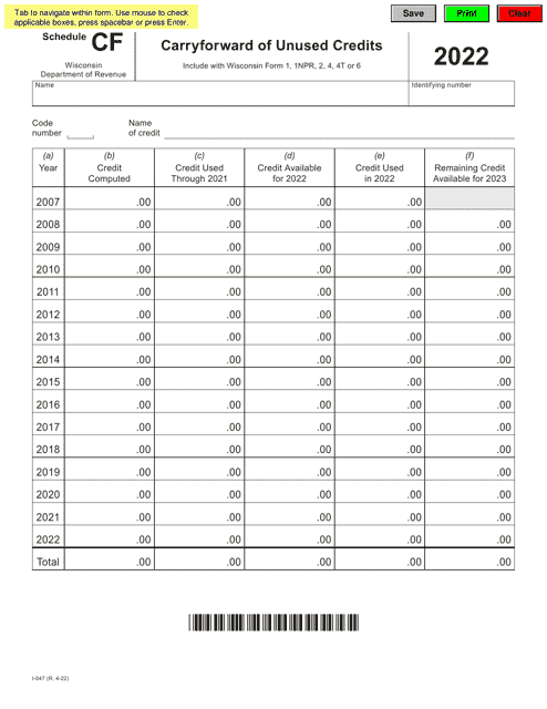 Form I-047 Schedule CF 2022 Printable Pdf
