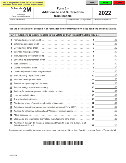 Form 2 (I-035) Schedule 2M 2022 Printable Pdf