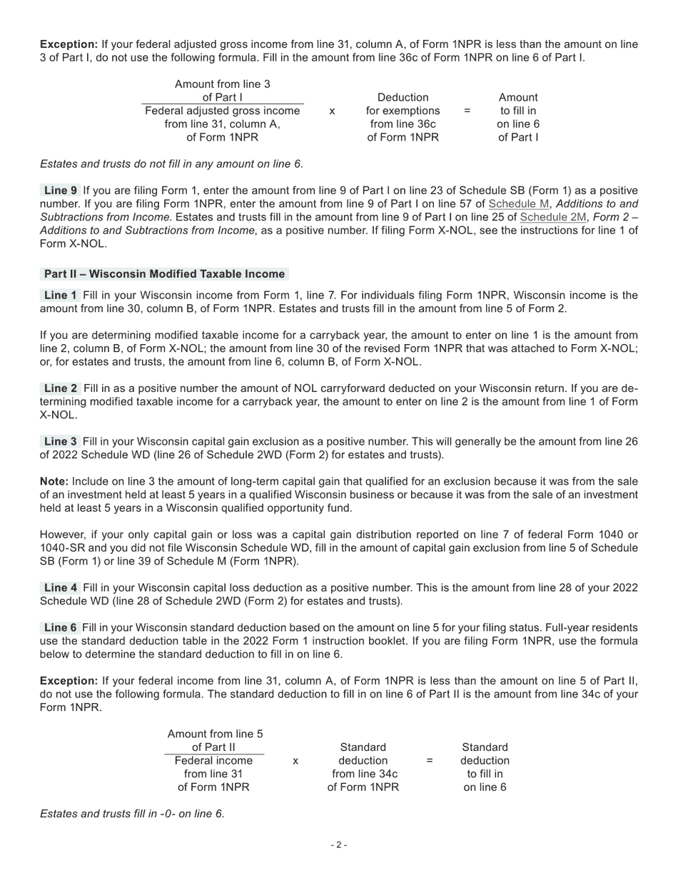 Instructions for Form I-055 Schedule NOL2 Net Operating Loss Deduction and Wisconsin Modified Taxable Income - Wisconsin, Page 2
