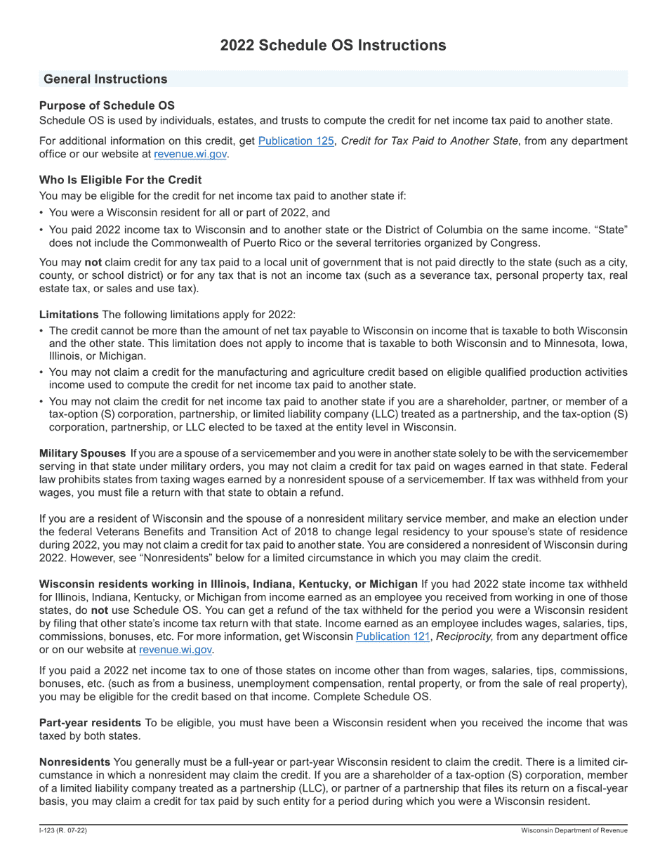 Instructions for Form I-023 Schedule OS Credit for Net Tax Paid to Another State - Wisconsin, Page 1