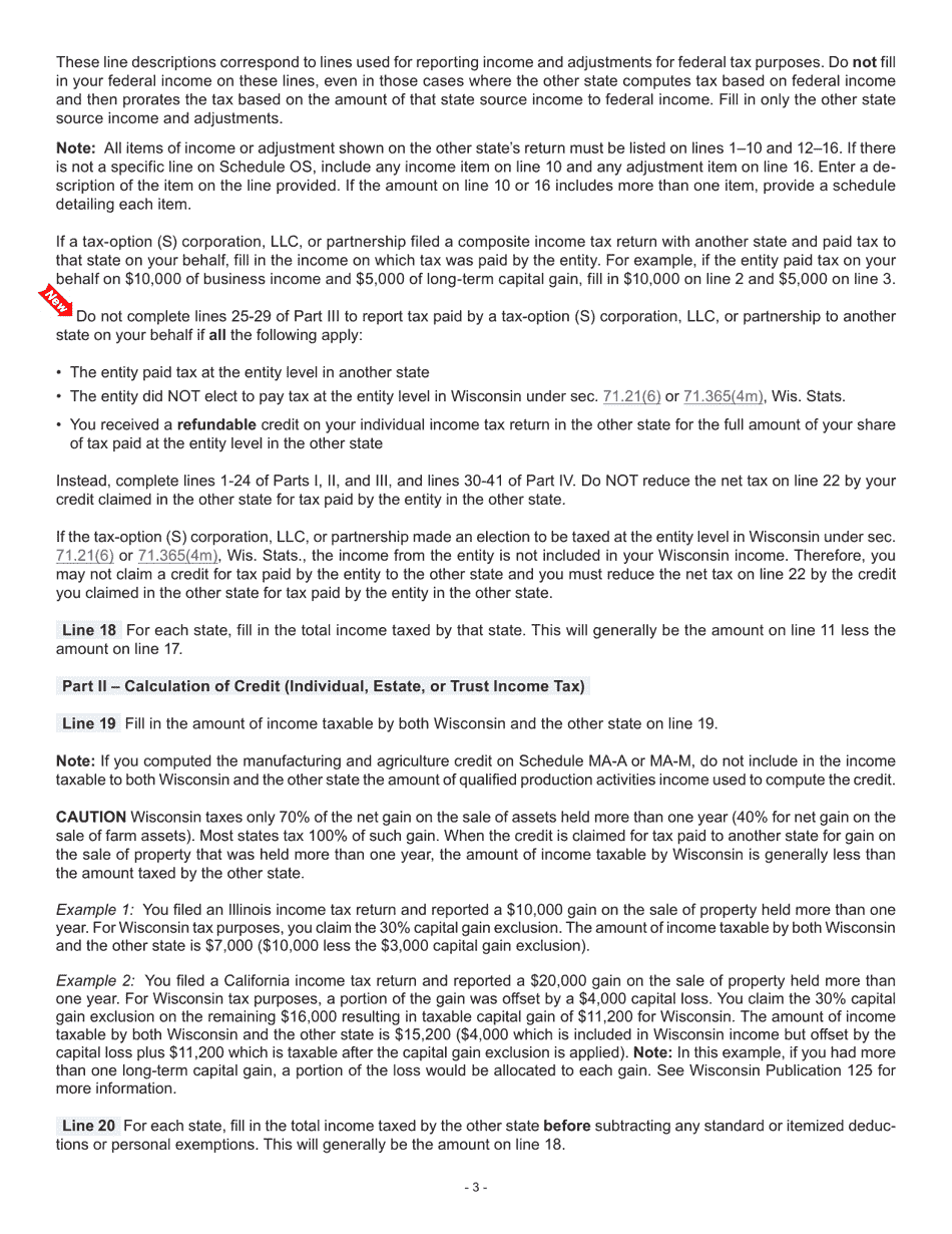 Instructions for Form I-023 Schedule OS Credit for Net Tax Paid to Another State - Wisconsin, Page 3