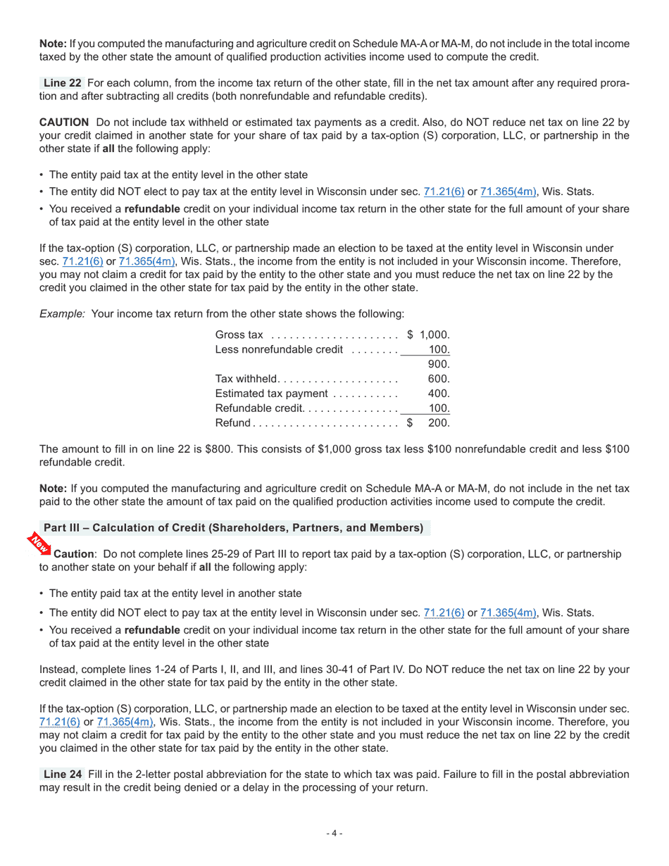 Instructions for Form I-023 Schedule OS Credit for Net Tax Paid to Another State - Wisconsin, Page 4