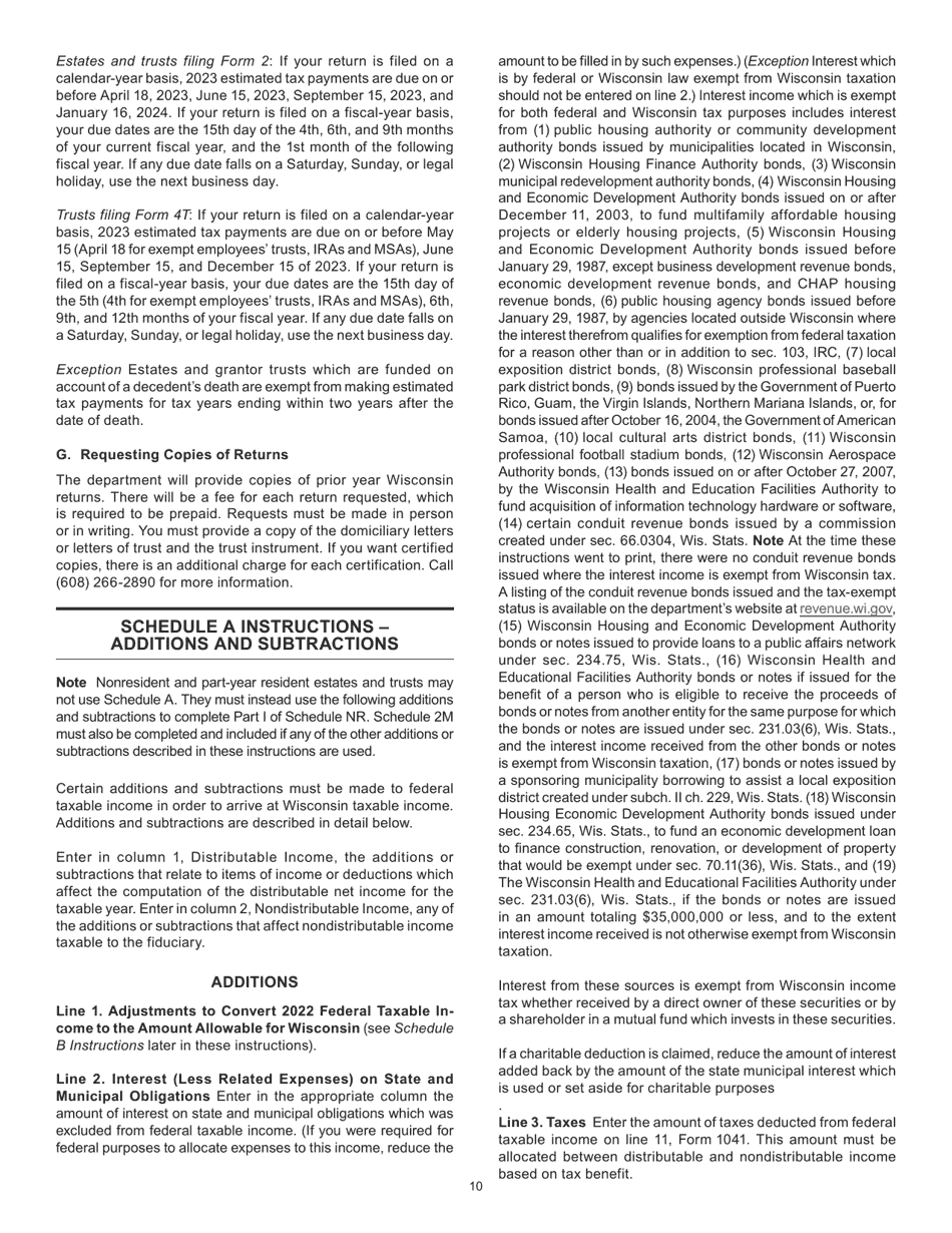 Instructions for Form 2, I-020, I-021 Schedule 2K-1 - Wisconsin, Page 10