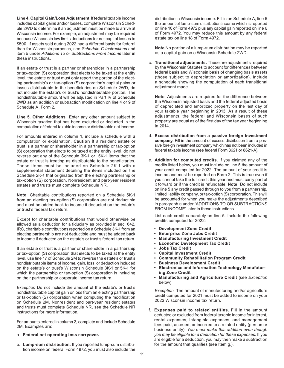 Instructions for Form 2, I-020, I-021 Schedule 2K-1 - Wisconsin, Page 11