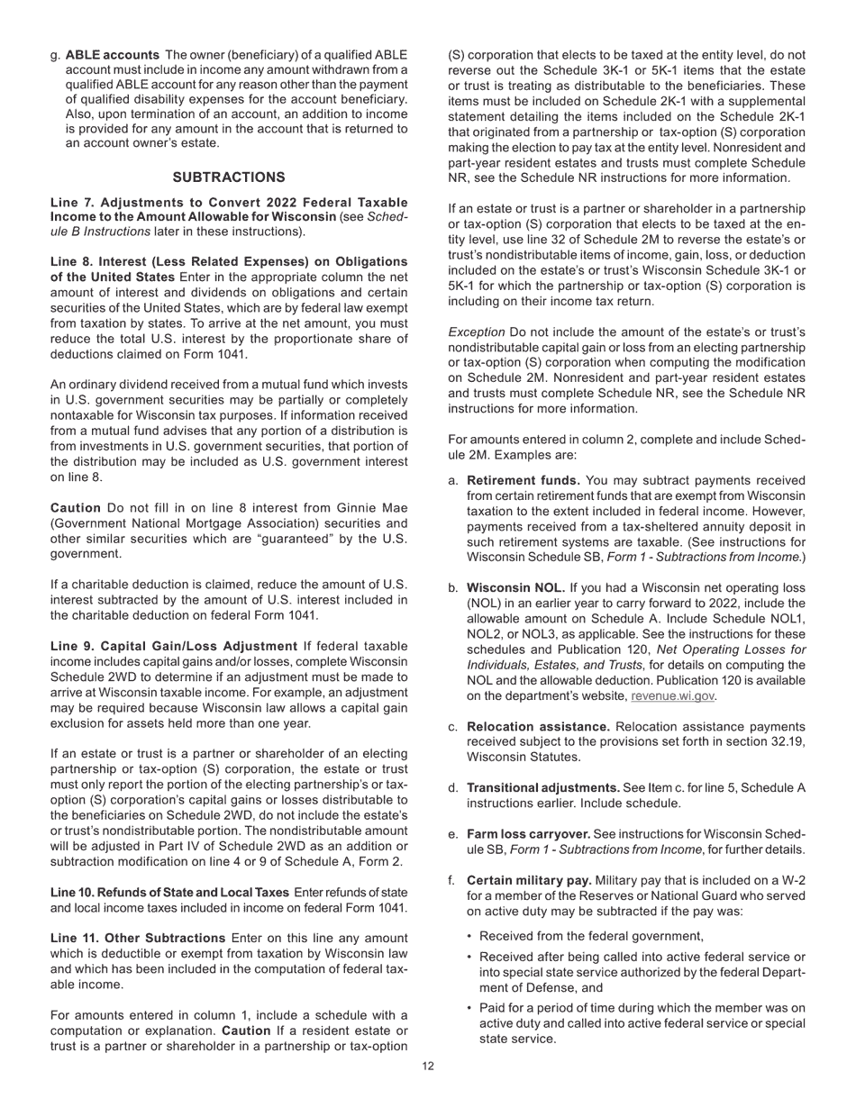 Instructions for Form 2, I-020, I-021 Schedule 2K-1 - Wisconsin, Page 12