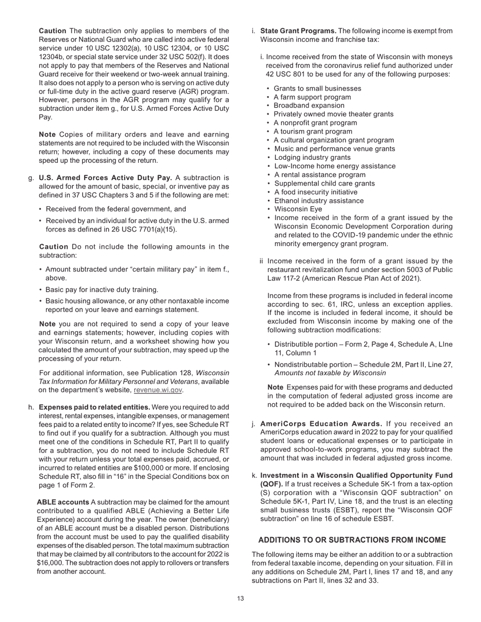 Instructions for Form 2, I-020, I-021 Schedule 2K-1 - Wisconsin, Page 13