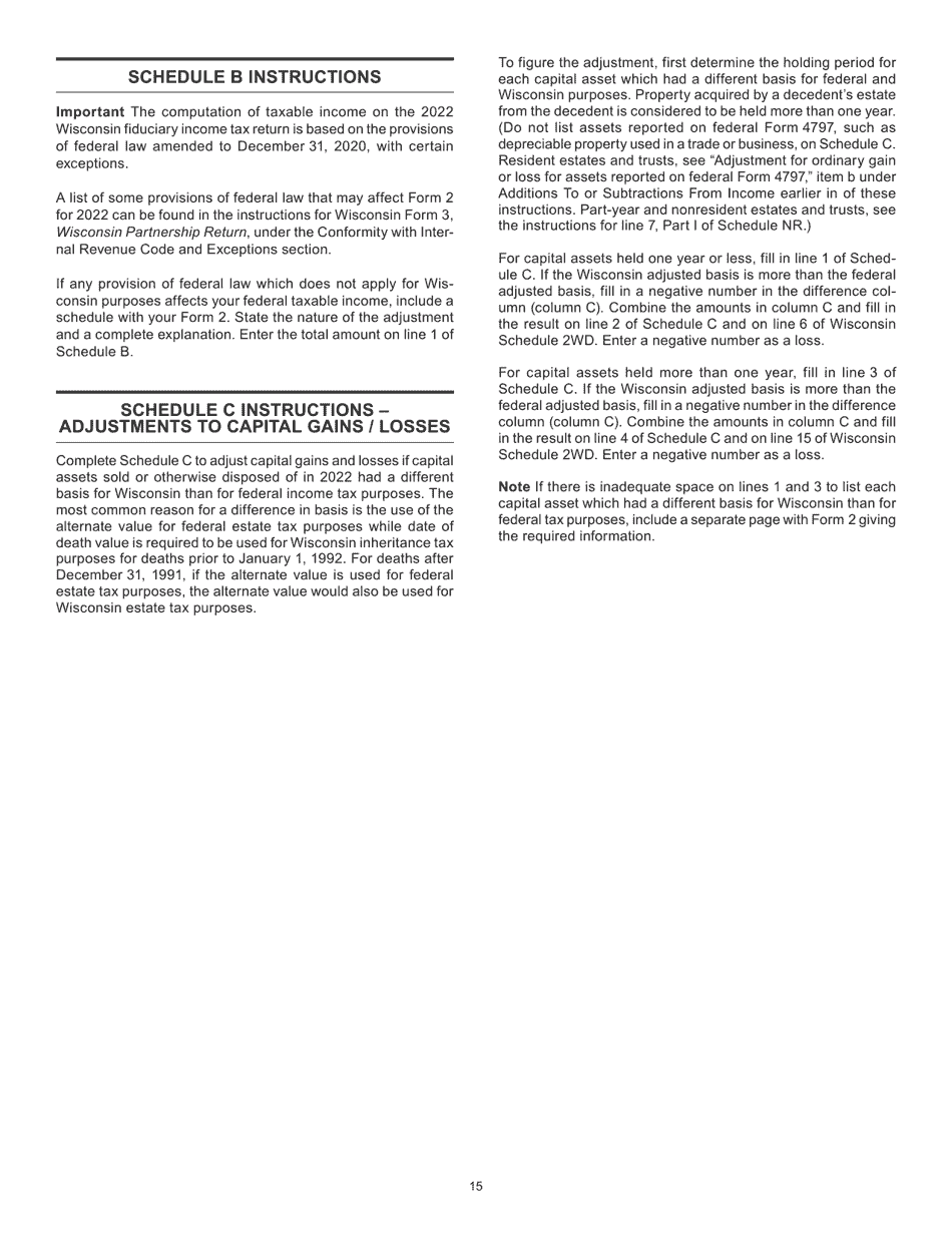 Instructions for Form 2, I-020, I-021 Schedule 2K-1 - Wisconsin, Page 15