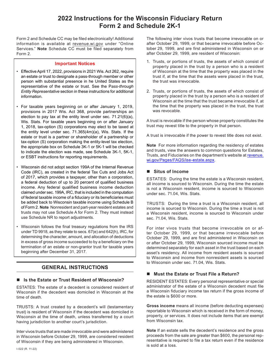 Instructions for Form 2, I-020, I-021 Schedule 2K-1 - Wisconsin, Page 1