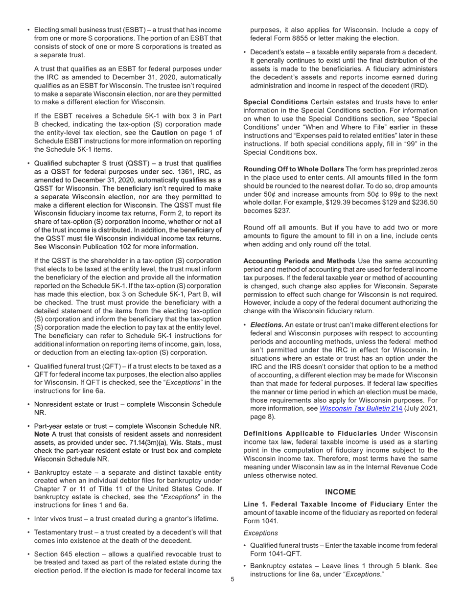 Instructions for Form 2, I-020, I-021 Schedule 2K-1 - Wisconsin, Page 5