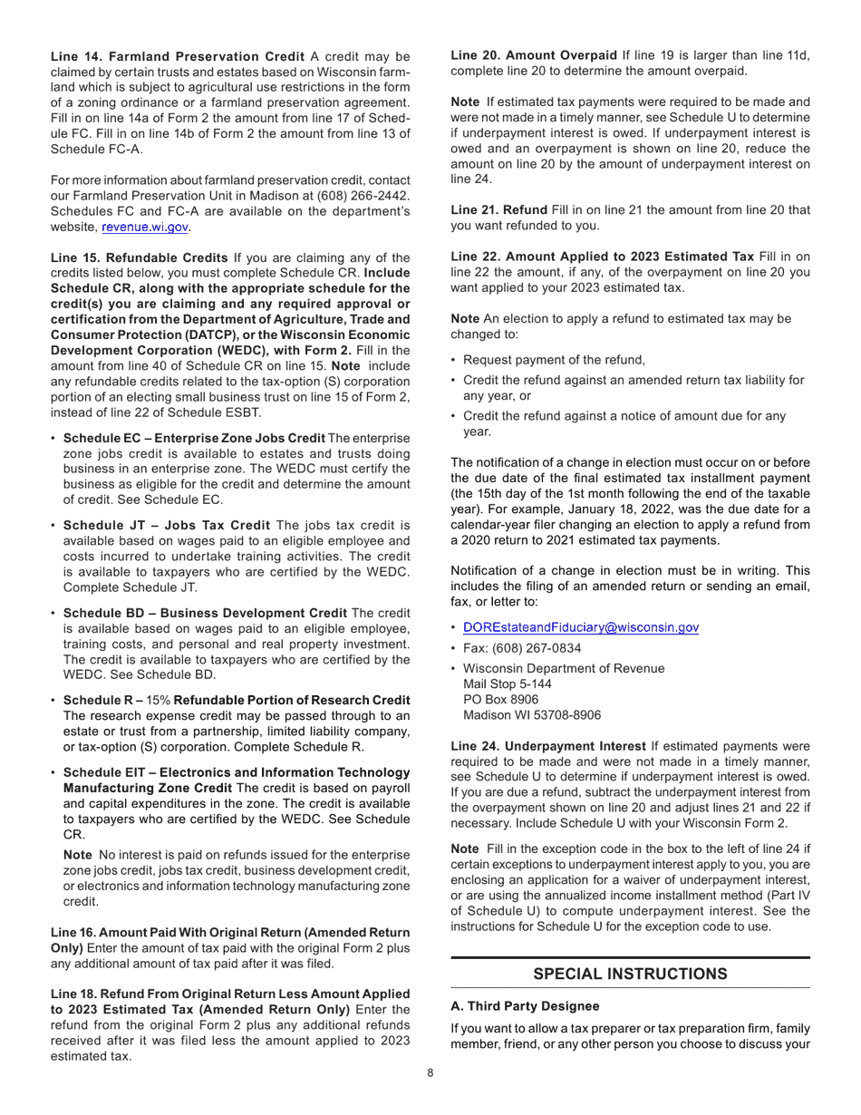 Instructions for Form 2, I-020, I-021 Schedule 2K-1 - Wisconsin, Page 8