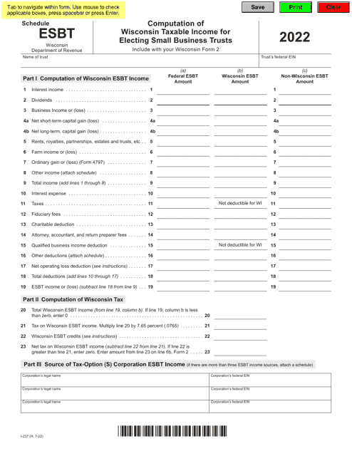 Form I-237 Schedule ESBT 2022 Printable Pdf