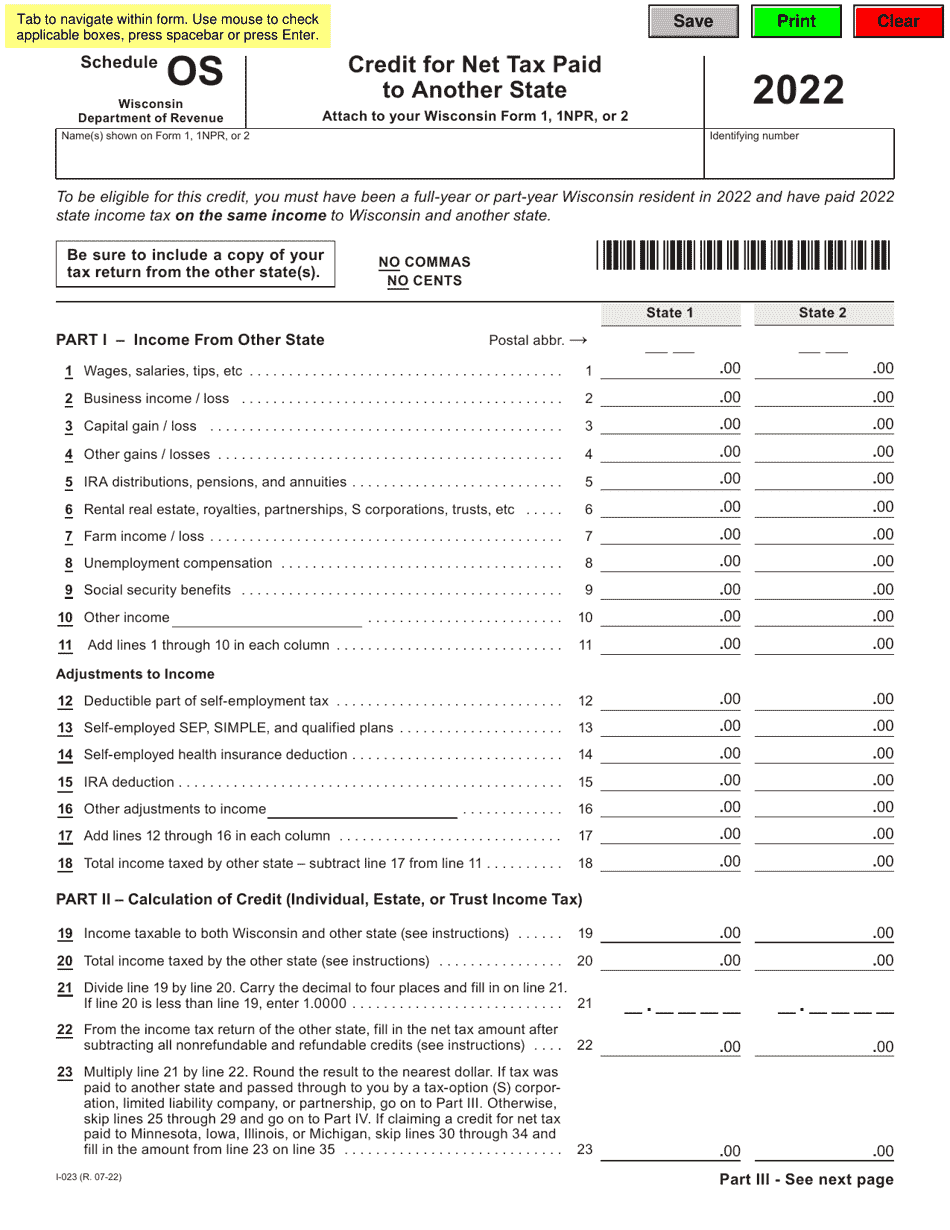 Form I023 Schedule OS 2022 Fill Out, Sign Online and Download