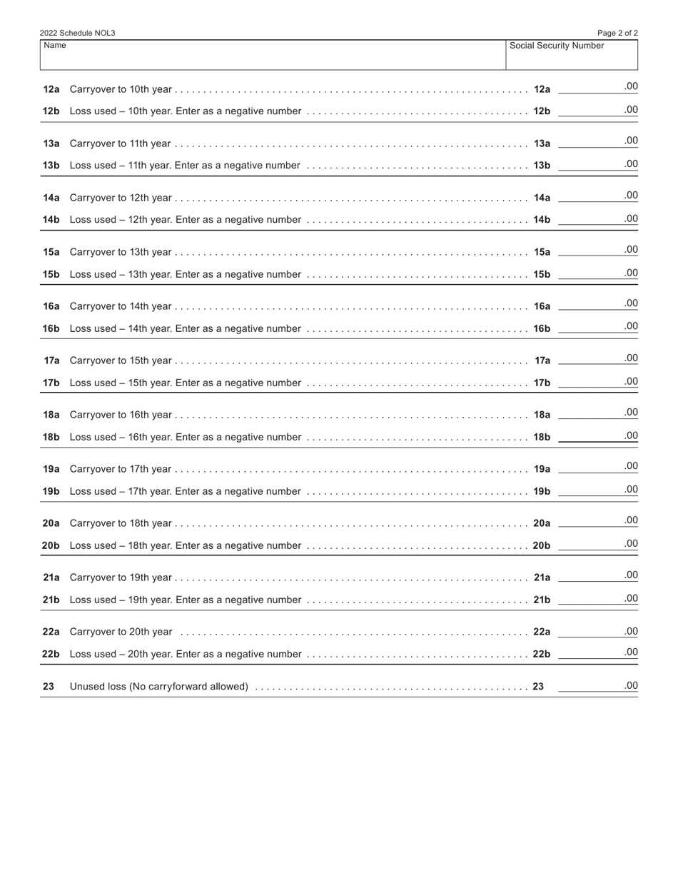 Form I-056 Schedule NOL3 Record of Wisconsin Nol Carryback and Carryforward of Losses - Wisconsin, Page 2