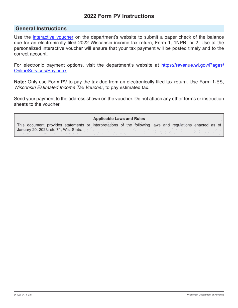 Instructions for Form PV Wisconsin Payment Voucher - Wisconsin, Page 1