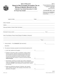 Form MT-001 Report of Net Proceeds Occupation Tax on Mining of Metallic Minerals - Wisconsin