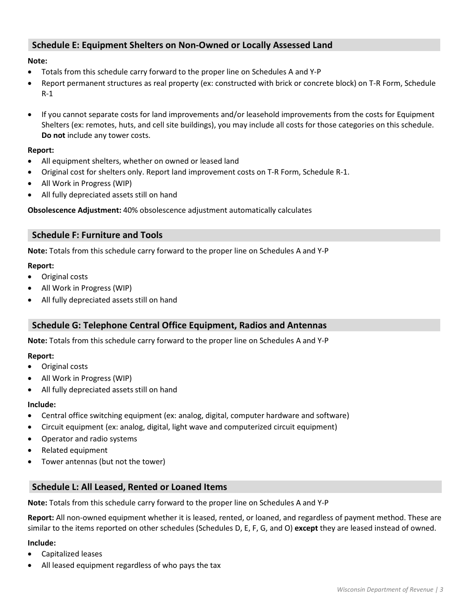 Instructions for Form T-P Wisconsin Telco Personal Property - Wisconsin, Page 3