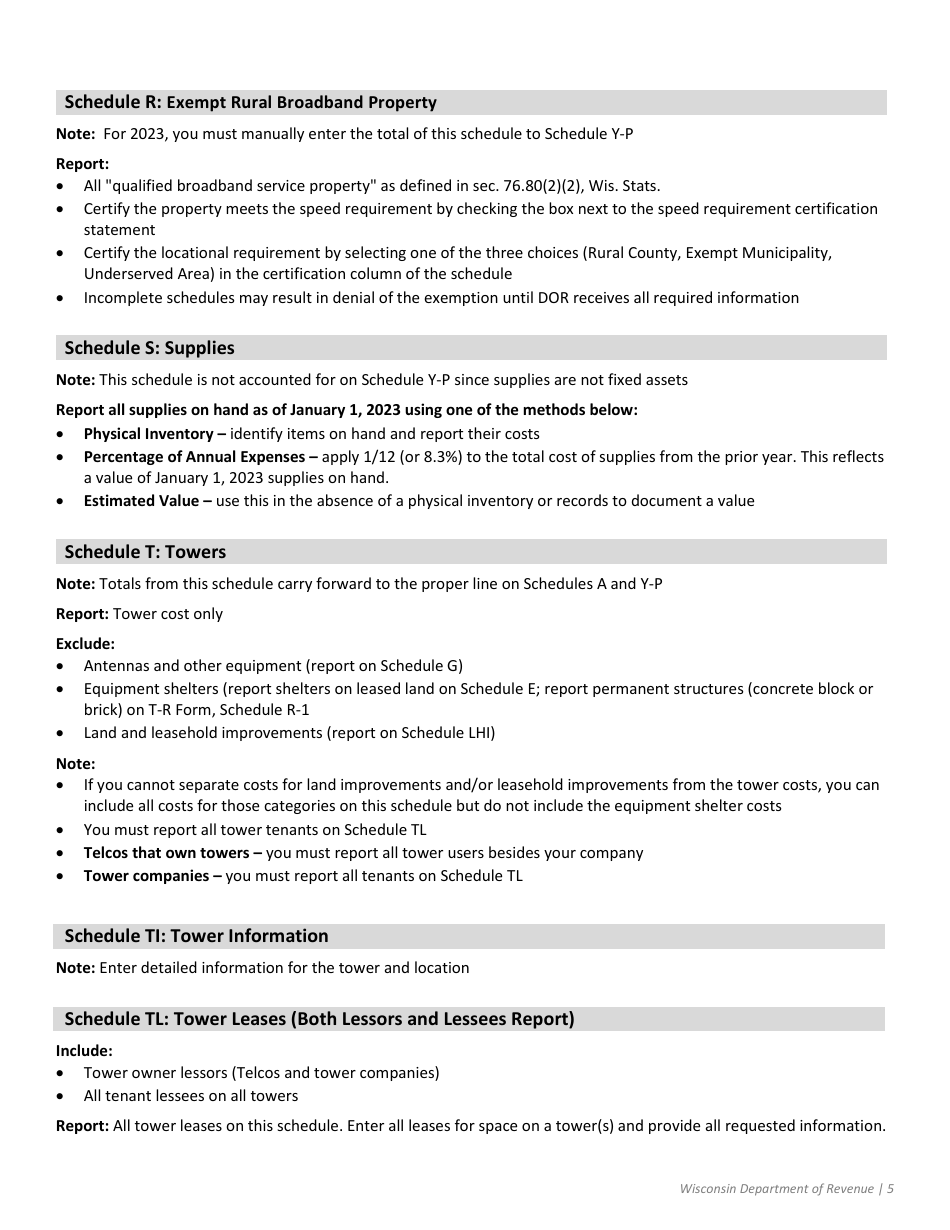 Instructions for Form T-P Wisconsin Telco Personal Property - Wisconsin, Page 5