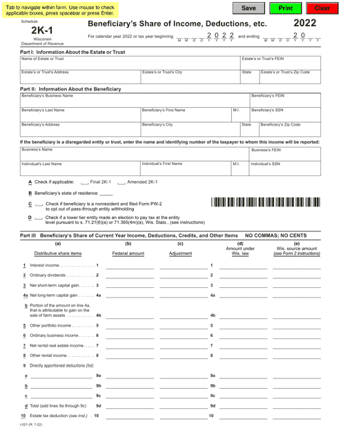 Form I-021 Schedule 2K-1 2022 Printable Pdf