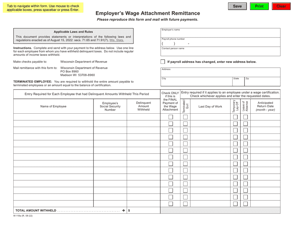 form-w-118a-download-fillable-pdf-or-fill-online-employer-s-wage-attachment-remittance
