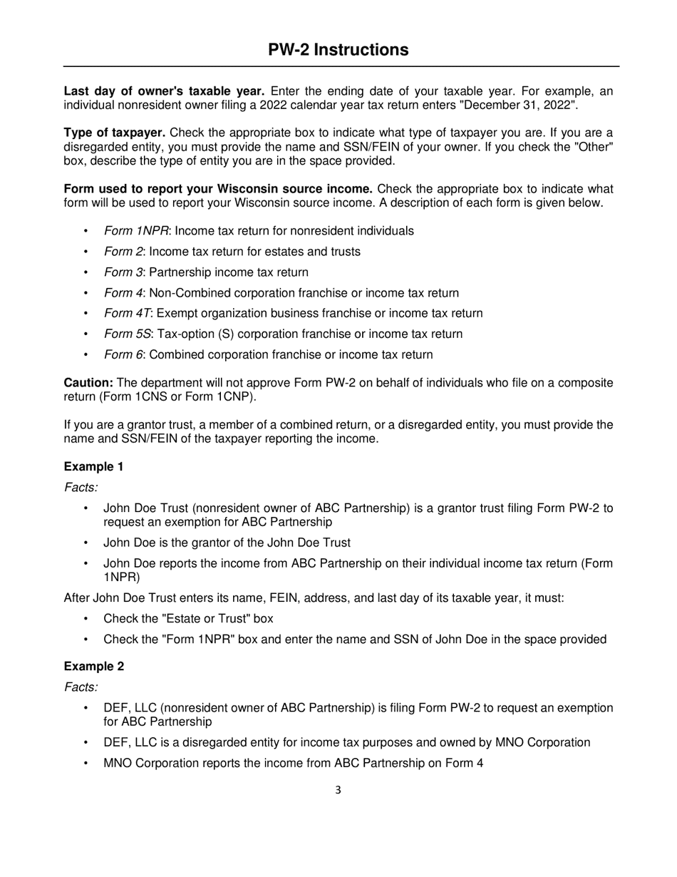 Download Instructions for Form PW-2, IC-005 Wisconsin Nonresident ...