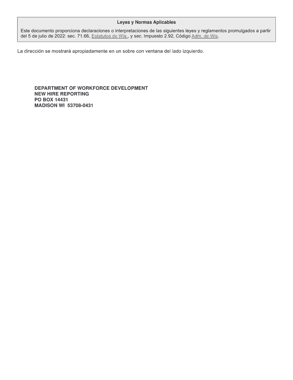 Formulario WT-4 (WS-204) Certificado De Exencion De Retencion De Impuestos Del Empleado / Reporte De Nuevas Contrataciones En Wisconsin - Wisconsin (Spanish), Page 2