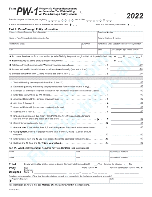 Form PW-1 (IC-004) 2022 Printable Pdf