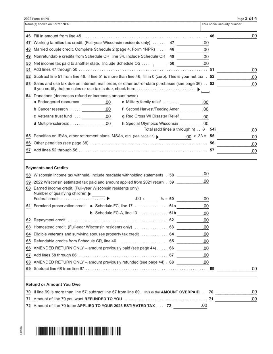 Form 1NPR (I-050I) Nonresident and Part-Year Resident Income Tax Return - Wisconsin, Page 3