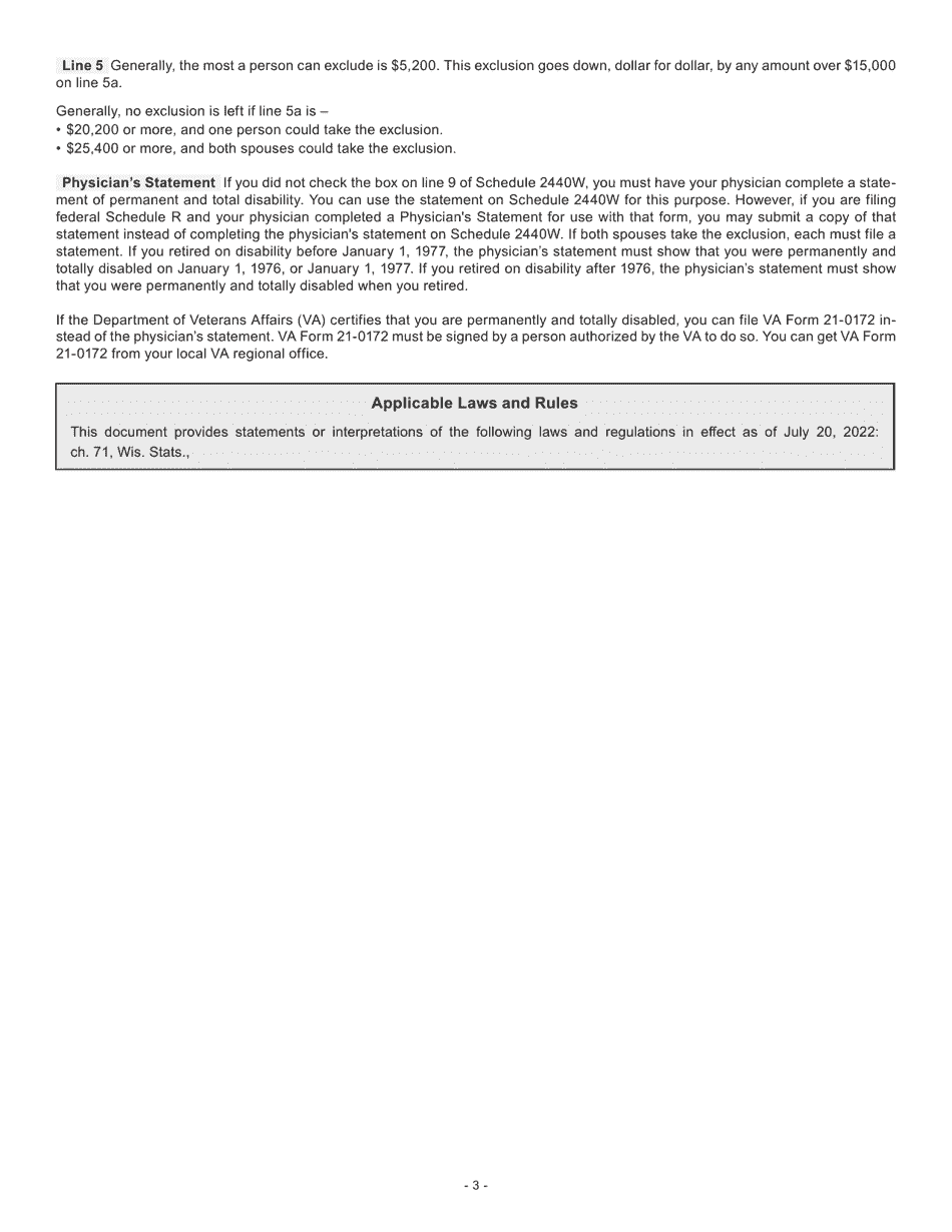 Form I-026 Schedule 2440W Disability Income Exclusion - Wisconsin, Page 3