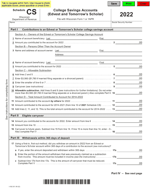 Form I-092 Schedule CS 2022 Printable Pdf