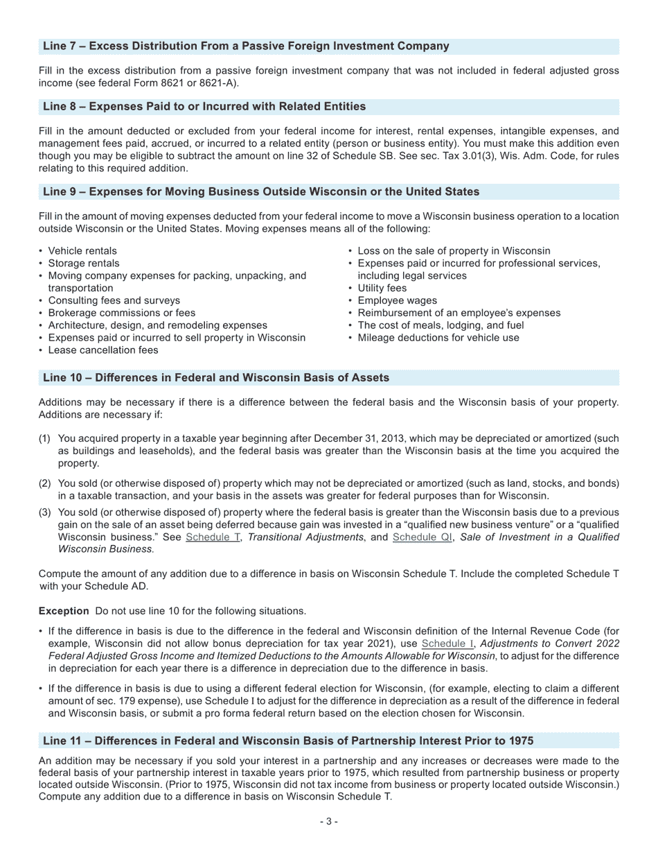 Instructions for Form I-0101 Schedule AD Additions to Income - Wisconsin, Page 3