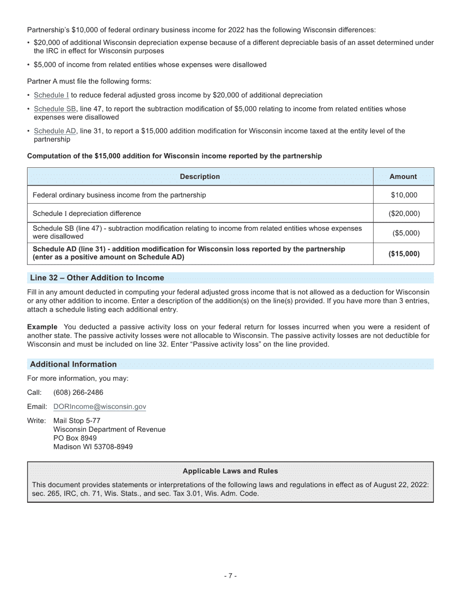 Instructions for Form I-0101 Schedule AD Additions to Income - Wisconsin, Page 7