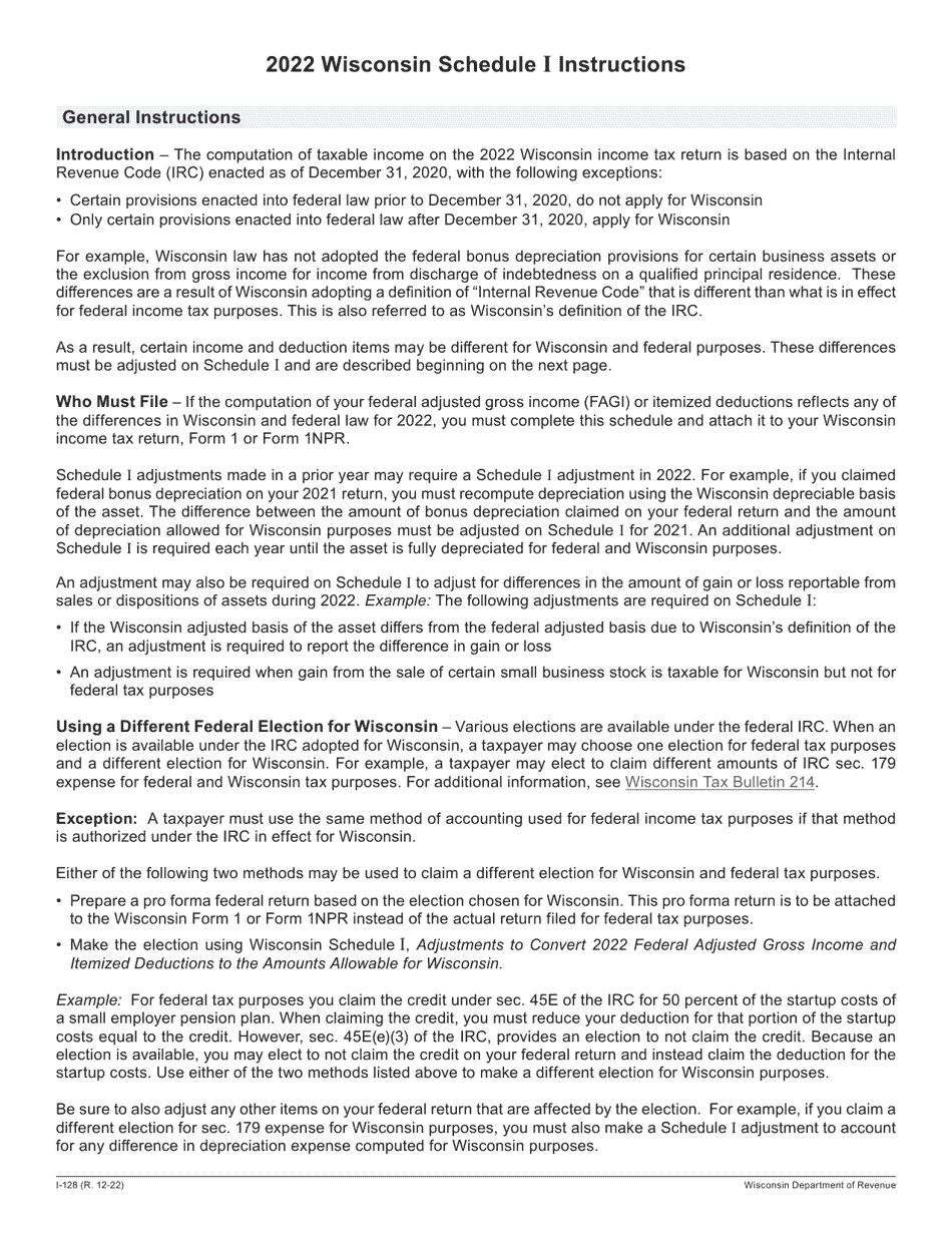 Download Instructions for Form I028 Schedule I Adjustments to Convert