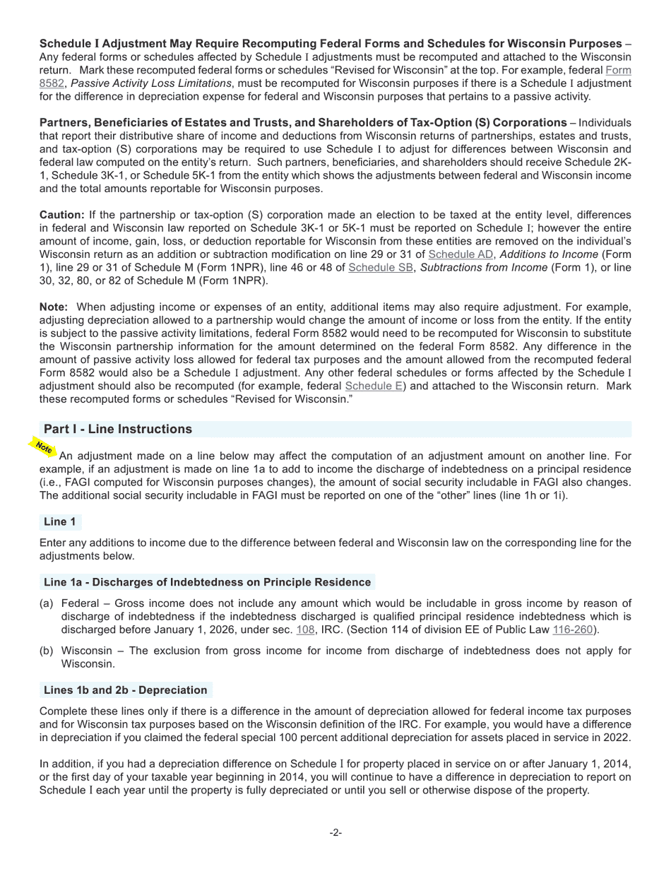 Instructions for Form I-028 Schedule I Adjustments to Convert Federal Adjusted Gross Income and Itemized Deductions to the Amounts Allowable for Wisconsin - Wisconsin, Page 2