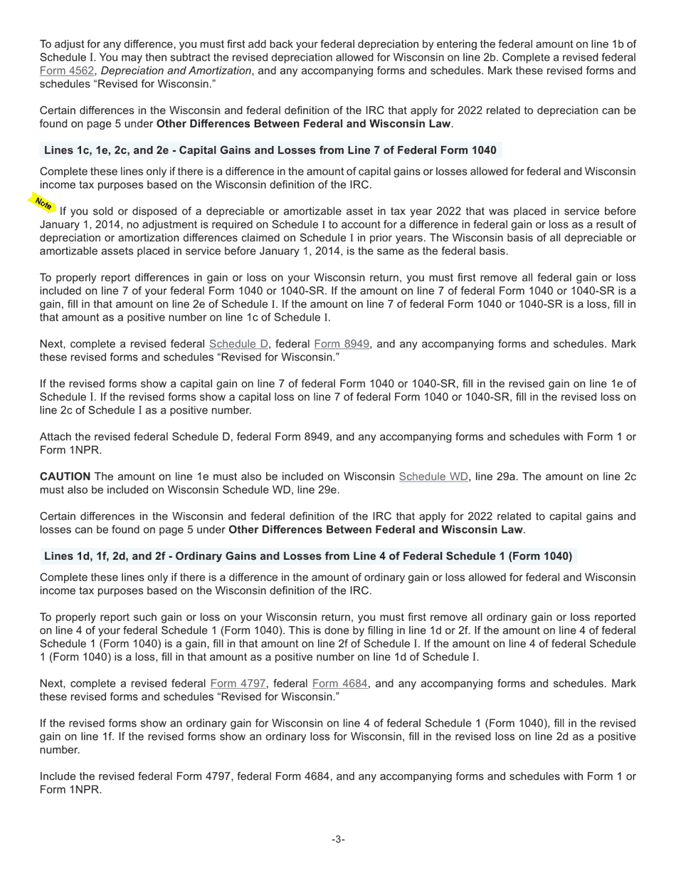 Instructions for Form I-028 Schedule I Adjustments to Convert Federal Adjusted Gross Income and Itemized Deductions to the Amounts Allowable for Wisconsin - Wisconsin, Page 3