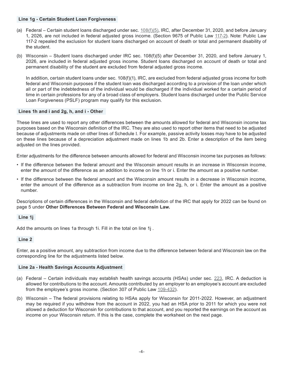 Instructions for Form I-028 Schedule I Adjustments to Convert Federal Adjusted Gross Income and Itemized Deductions to the Amounts Allowable for Wisconsin - Wisconsin, Page 4