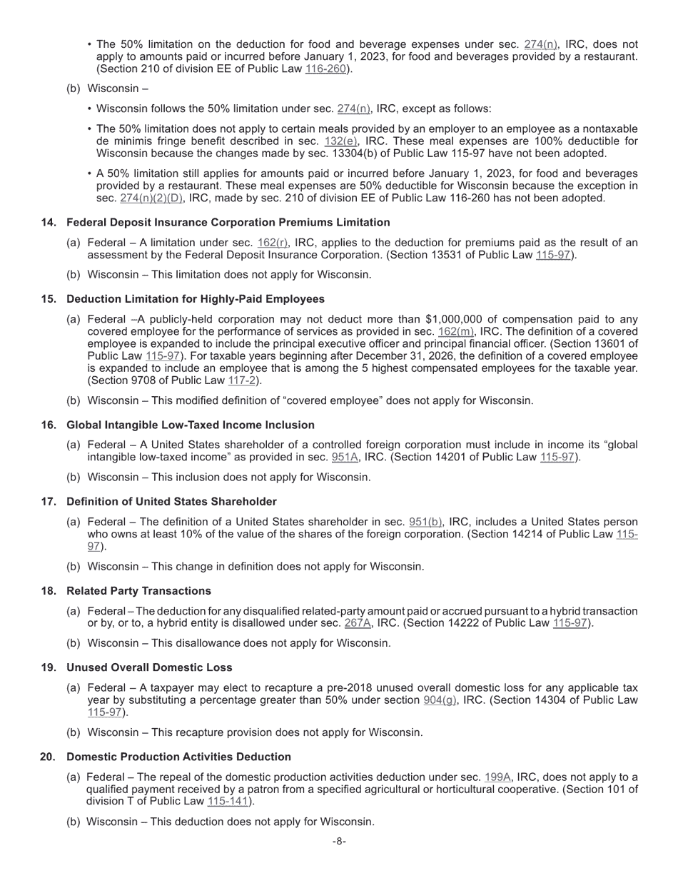 Instructions for Form I-028 Schedule I Adjustments to Convert Federal Adjusted Gross Income and Itemized Deductions to the Amounts Allowable for Wisconsin - Wisconsin, Page 8