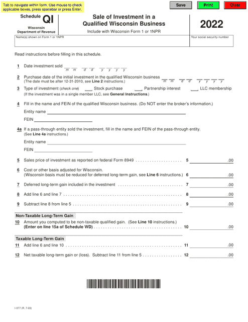 Form I-077 Schedule QI 2022 Printable Pdf