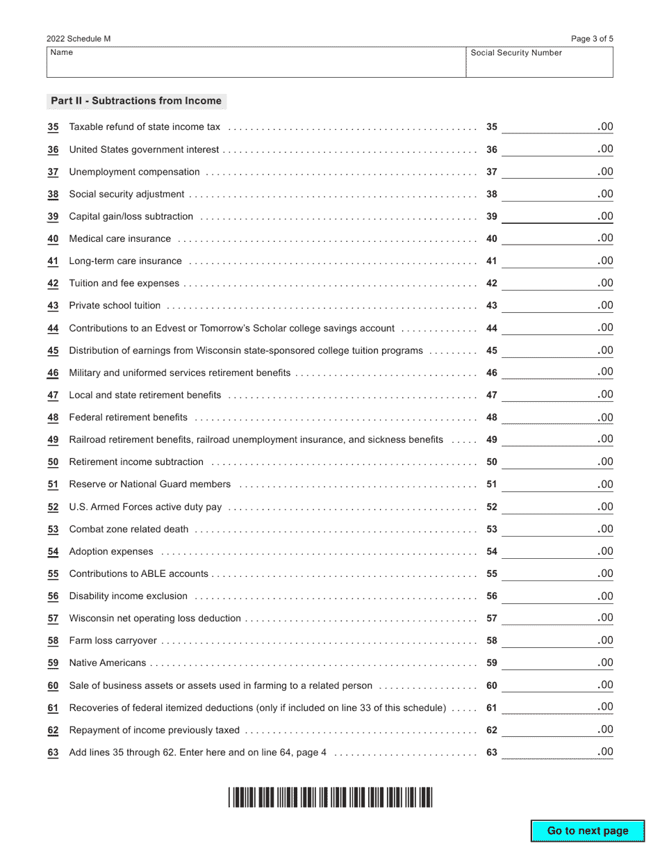 Form I-053I Schedule M Additions to and Subtractions From Income - Wisconsin, Page 3