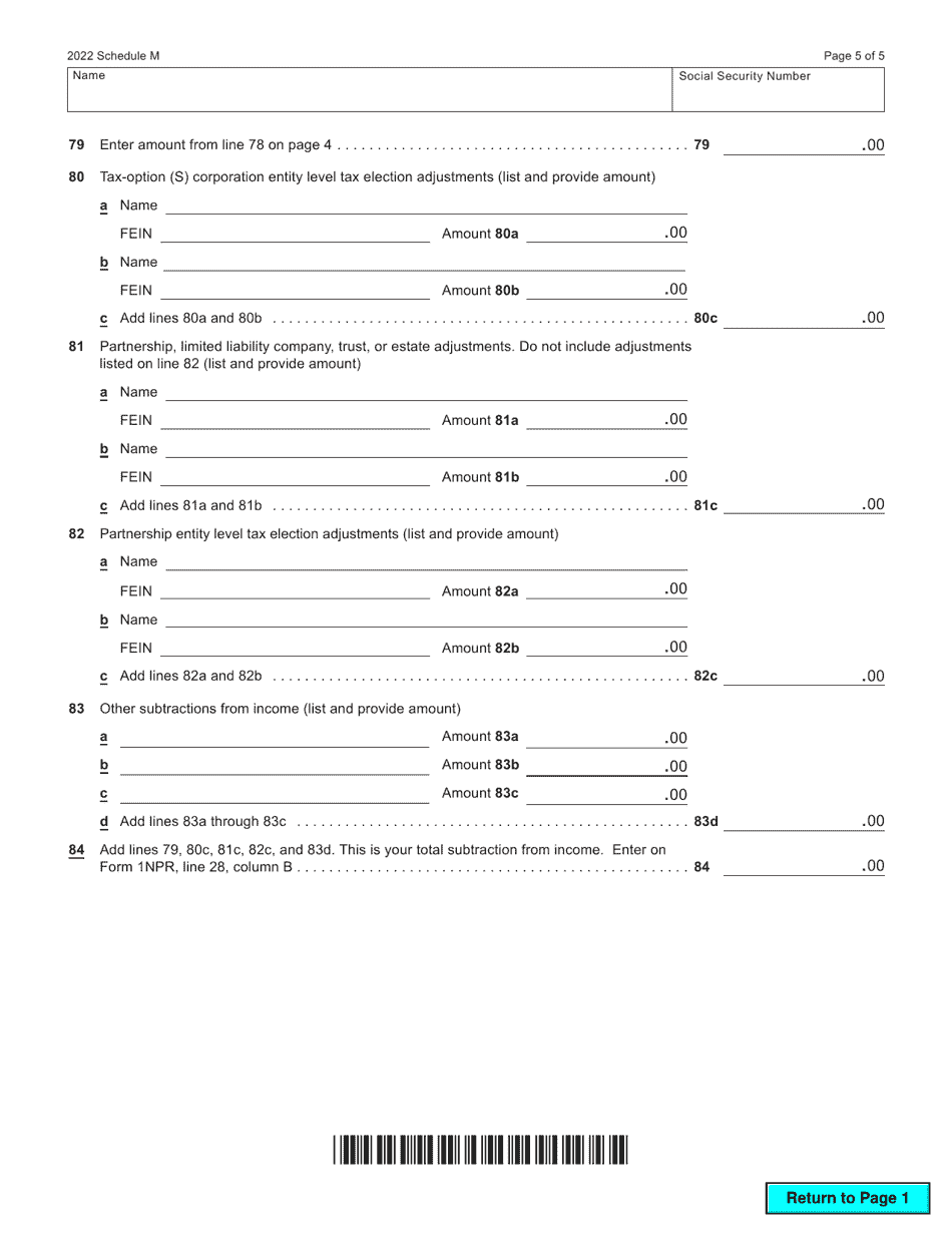 Form I-053I Schedule M Additions to and Subtractions From Income - Wisconsin, Page 5